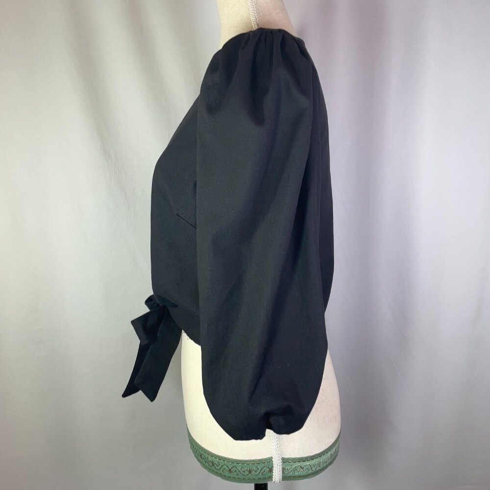 JustFab Puff Sleeve Tie Front Top Crop Top Blouse Black Linen Blend Size M - Picture 6 of 13